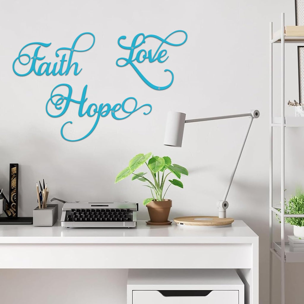 ESTART Faith Hope Love 3Pcs Metal Farmhouse Inspirational Wall Art Sign