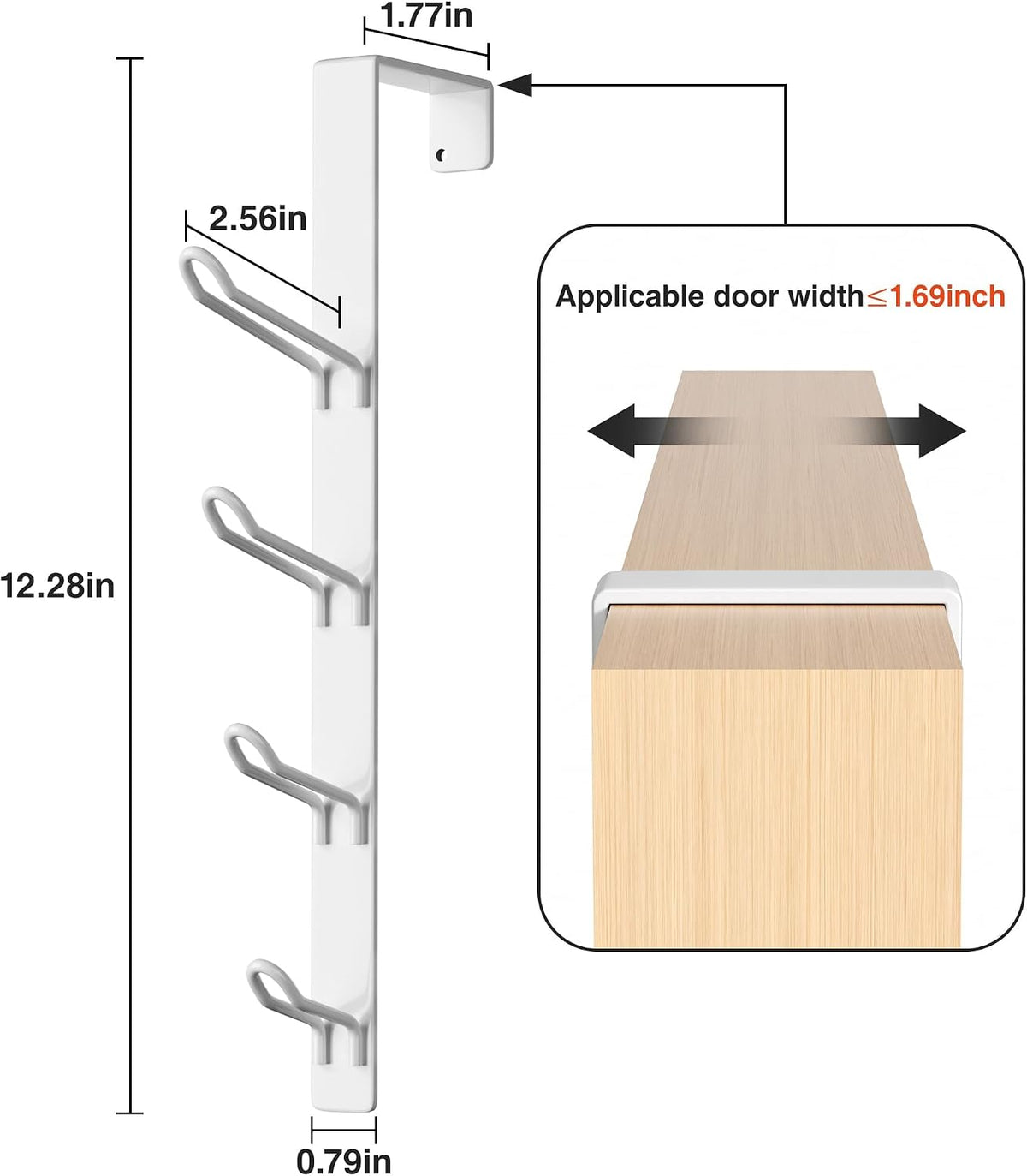 niffgaff 8 Hook Over The Door Hooks, Vertical Over The Door Towel Hook, Over Door Hook, Over The Door Hanger, for Towel and Clothes Hangers, White, 2 Pack,12.28“,for 1.7'' Door