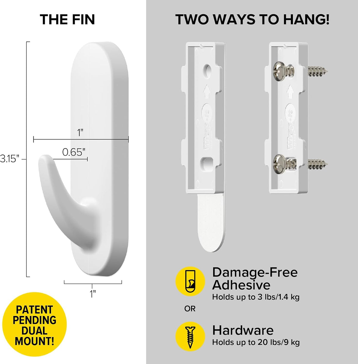 Wrap-It Storage Handy Hooks - The Fin Medium 10 Pack (White)