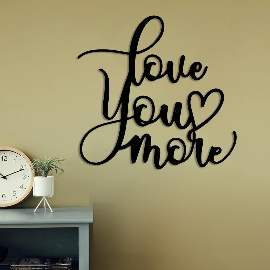 DUOOLN Love You More Wall Decor Blessed Art, Black Metal Text Signage Sign, Iron Hanging Sculptures, Home Inspirational Quotes, For Living Roo Bedside Table In The Bedroom Couples Gift - 9.8x9.4in