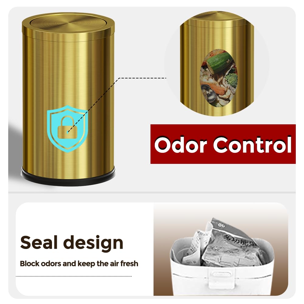 9L/2.4Gal Brushed Antique Brass Bathroom Trash Can