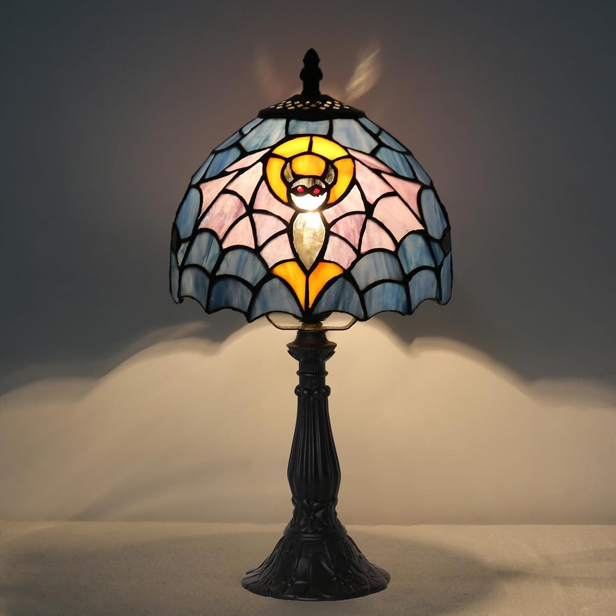 Tiffany Table Lamp,Stained Glass Bat Desk Lamp(8x8x15inch)