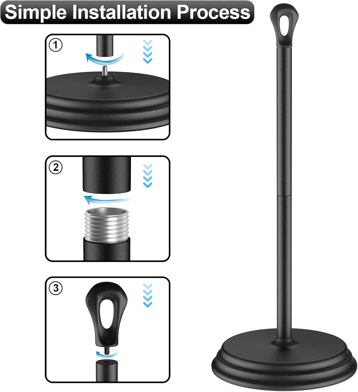 KASUNTO Toilet Paper Holder with Rustproof, Metal Free Standing Toilet Paper Stand Storage for Bathroom, Tissue Paper Roll Holder for Bathroom Accessories (Black)