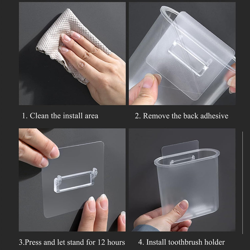 2 Packs Toothbrush Holders Wall Mounted, Self Adhesive Tooth Brush Holder for Bathroom Electric Toothbrush Toothpaste Razor Holder Bathroom Accessories(Clear)