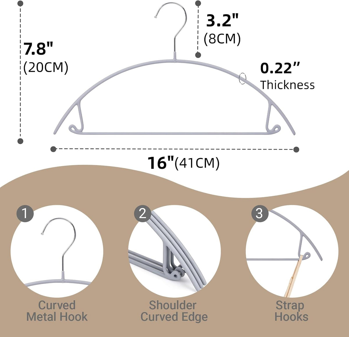 Amber Home 30 Pack No Shoulder Bump Metal Hangers, Non Slip Rubber Coating