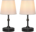 ONEWISH 2 Pack Small Cordless Lamp, Battery Operated Table lamp Dimmable, 4000mAh Rechargeable, Touch Bedside Lamp with White Fabric Shade, 2700K Bulb Included, for Dining, Patio, Bathroom(Black)