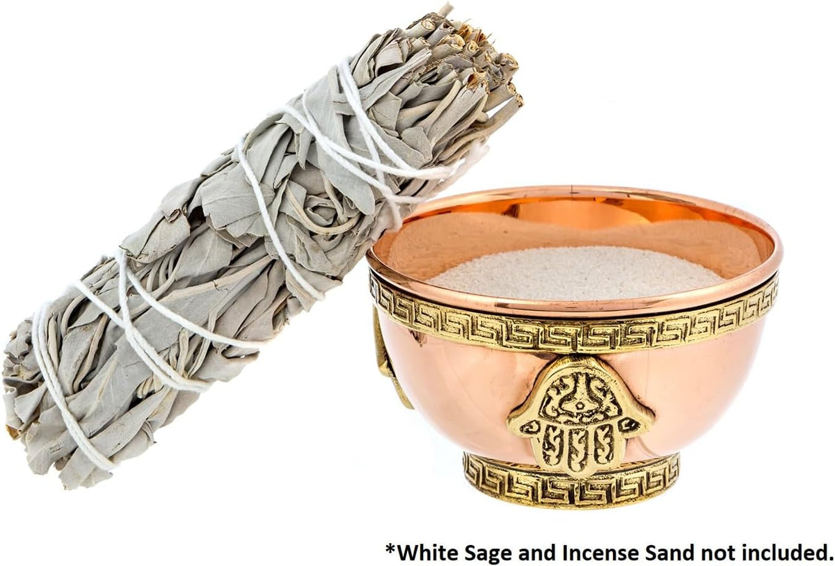 Alternative Imagination Hamsa Hand Copper Bowl - Offering Bowl For Altar or Ritual Use, Incense Holder and Smudge Kit, Home Decor