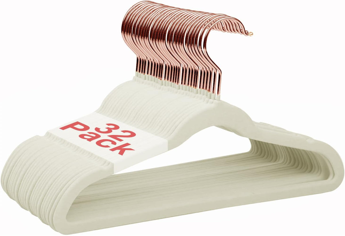 Baby Velvet Hangers Non-Slip Space Saving Swivel Hook 32 Pack Cream