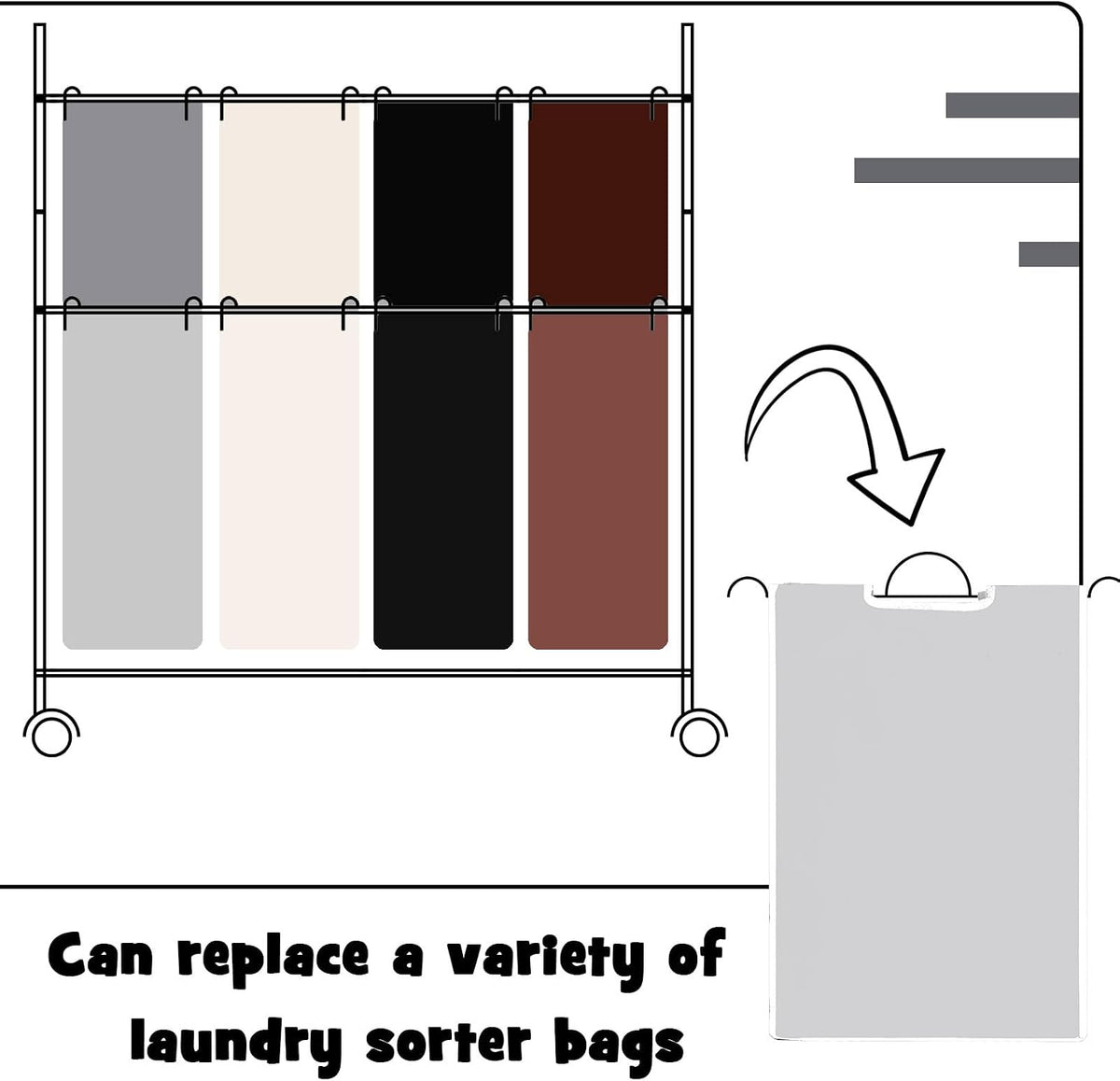 Bonuci 4 Pcs Laundry Sorter Replacement Bags, Brown, Gray, White, Black