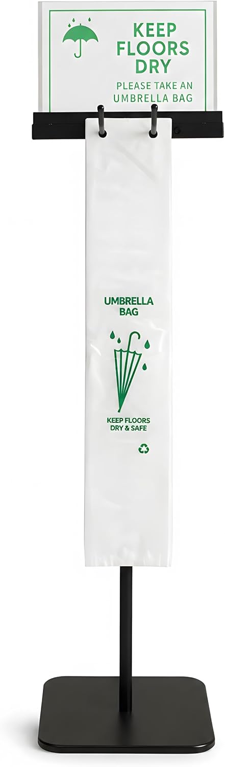 Umbrella Bag Stand with Sign Holder, 200 Bags, Weighted Base, 48 Inch