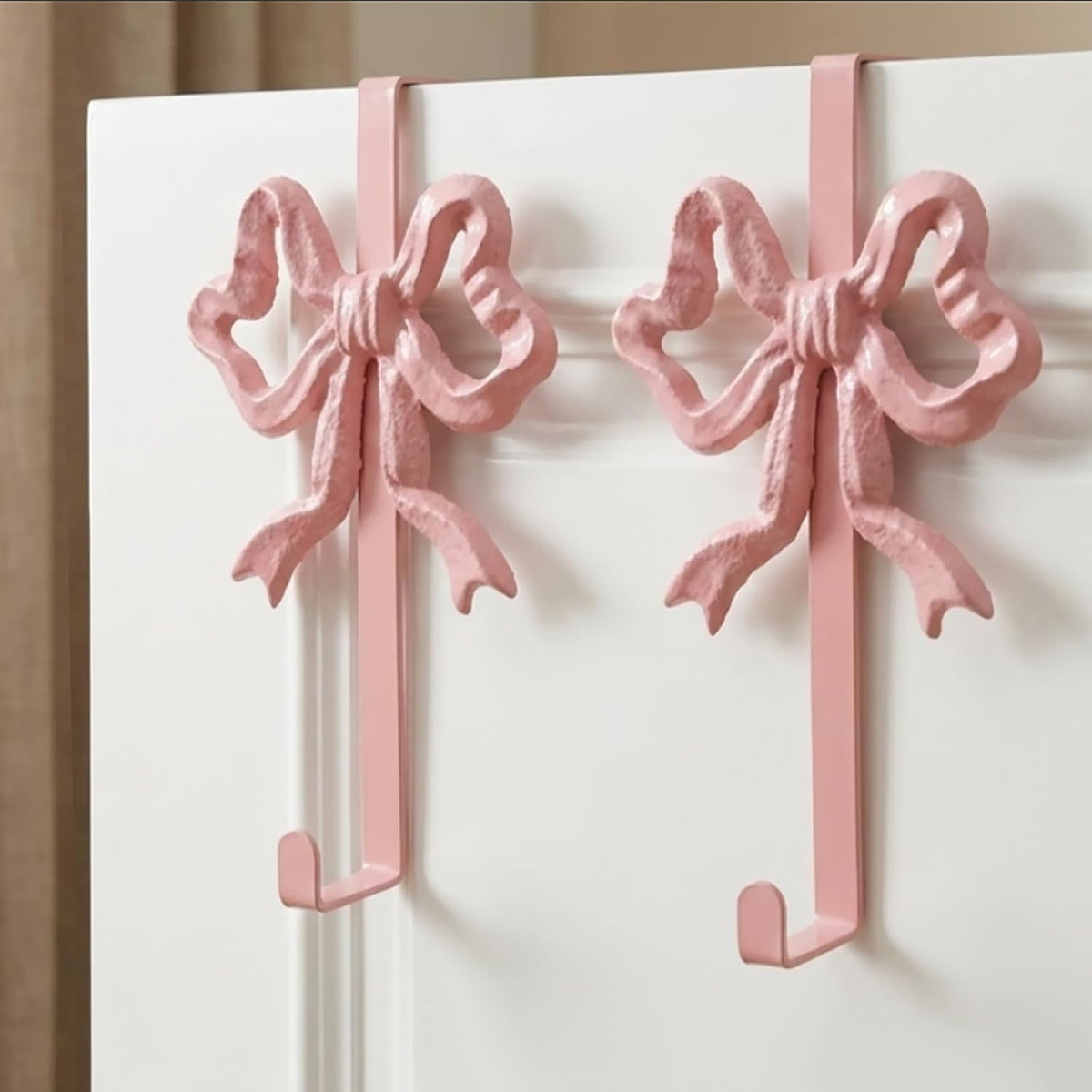 JarThenaAMCS 2Pcs Pink Bow Over The Door Hooks Metal Door Hanger Hooks Coquette Towel Coat Hangers for Home Kitchen Bedroom Bathroom Decor