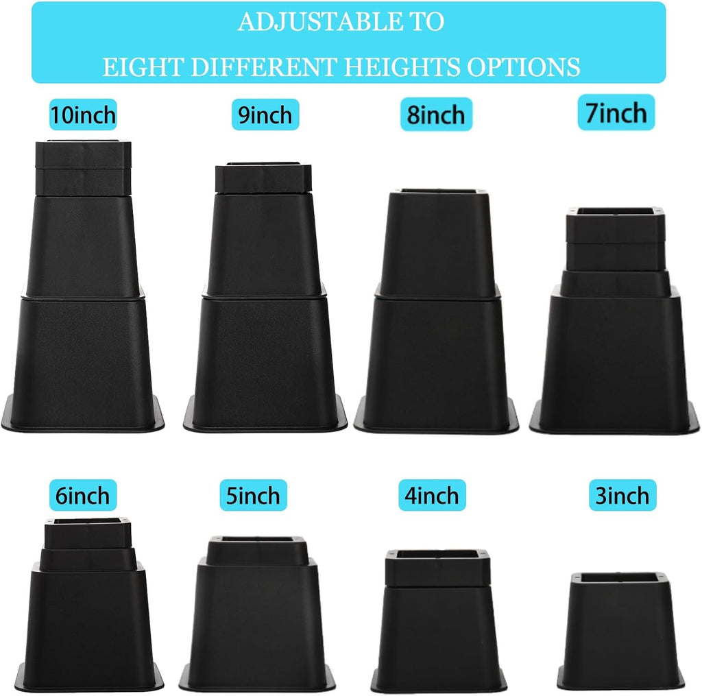 Pumtus 16 Pack Adjustable Furniture Risers, 3,4,5,6,7,8,9,10 Inch Heavy Duty Bed Lift Elevator with Anti-Slip Mats, Stackable Sofa Couch Desk Chair Risers for Additional Storage