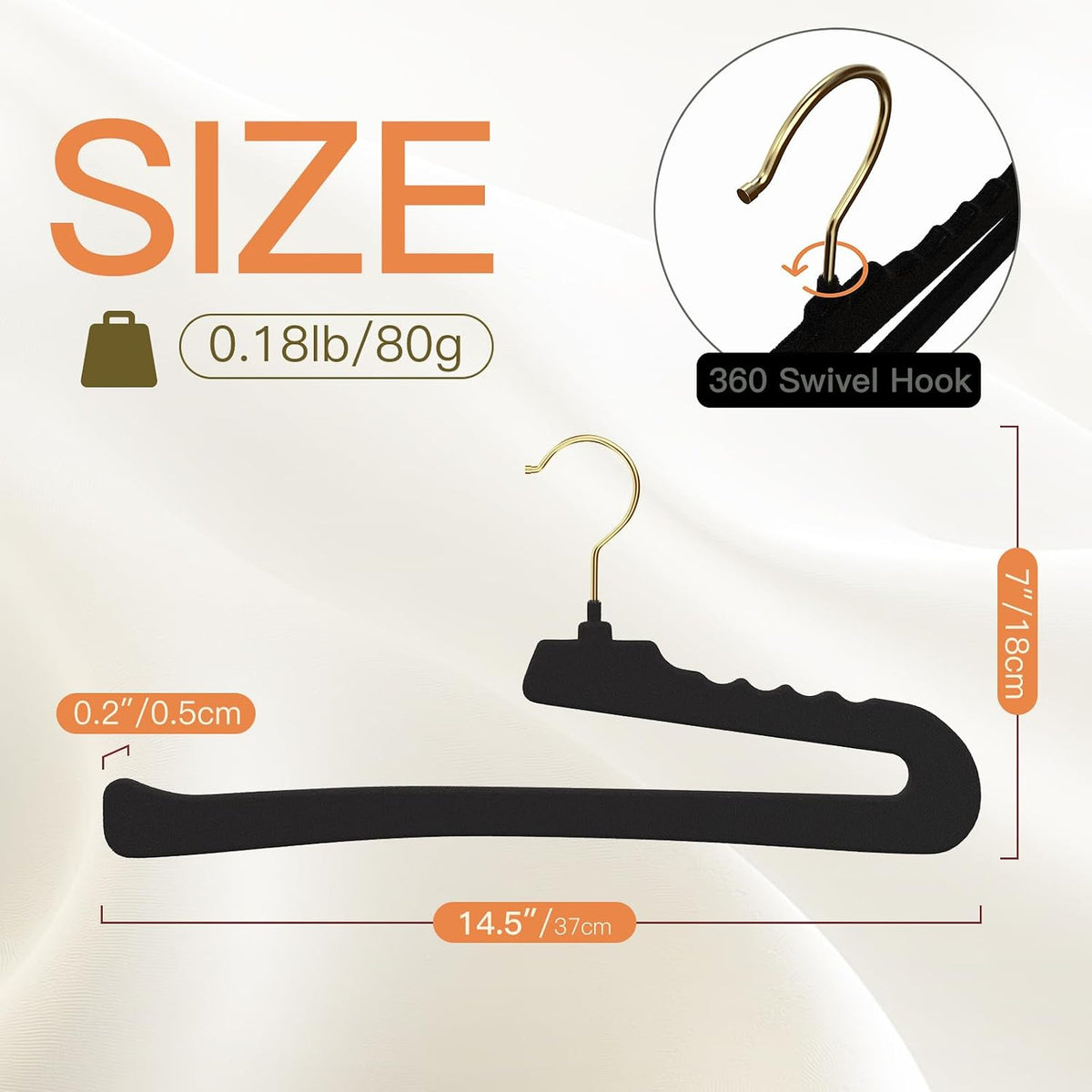 Flottian 10 Pack Velvet Pants Hangers - Open Ended Non-Slip Heavy Duty Closet Organizers with 360° Swivel Hook, Space-Saving Felt Hangers for Pants, Jeans, Dresses & Towels, Black