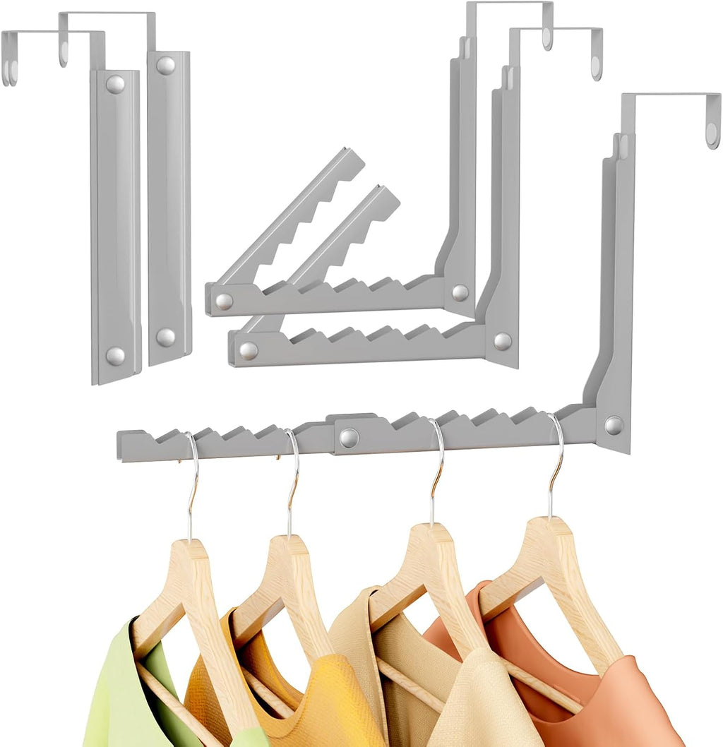 Over The Door Folding Clothes Hanger Rack, Collapsible Door Organizer with 10 Slots, Space Saving Hanger Holder for Laundry Room, Bedroom, Bathroom, Closet, Dorm, Fits Doors Up to 1.8 Inch