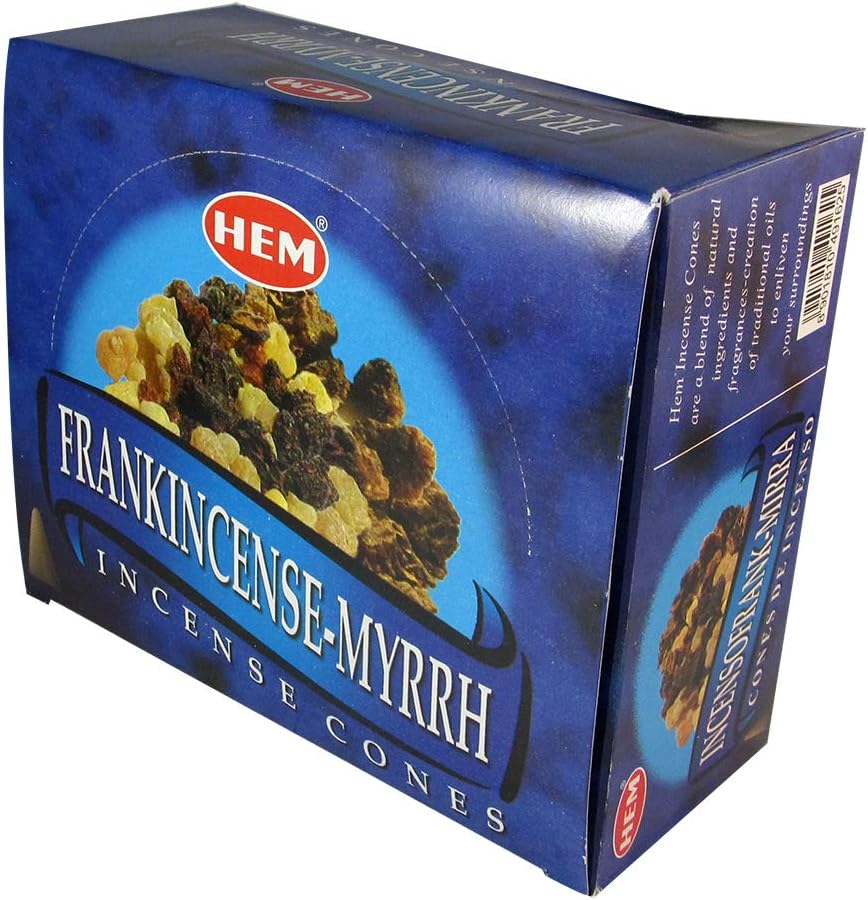 Hem Frankincense and Myrrh Incense Cones – 120 Cones (12 Packs) – Natural Aromatherapy for Meditation, Yoga, Relaxation & Spiritual Use.