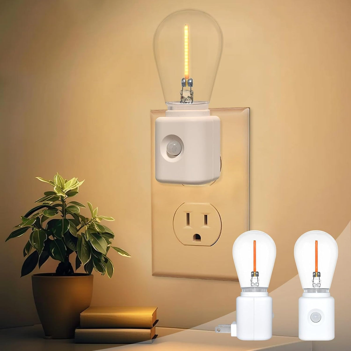 Night Light, Automatic Night Lights Plug into Wall, 2200K Amber Adjustable Brightness, Night Light Plug in with Motion Sensor for Bathroom Hallway Room, I-Type, 2-Pack