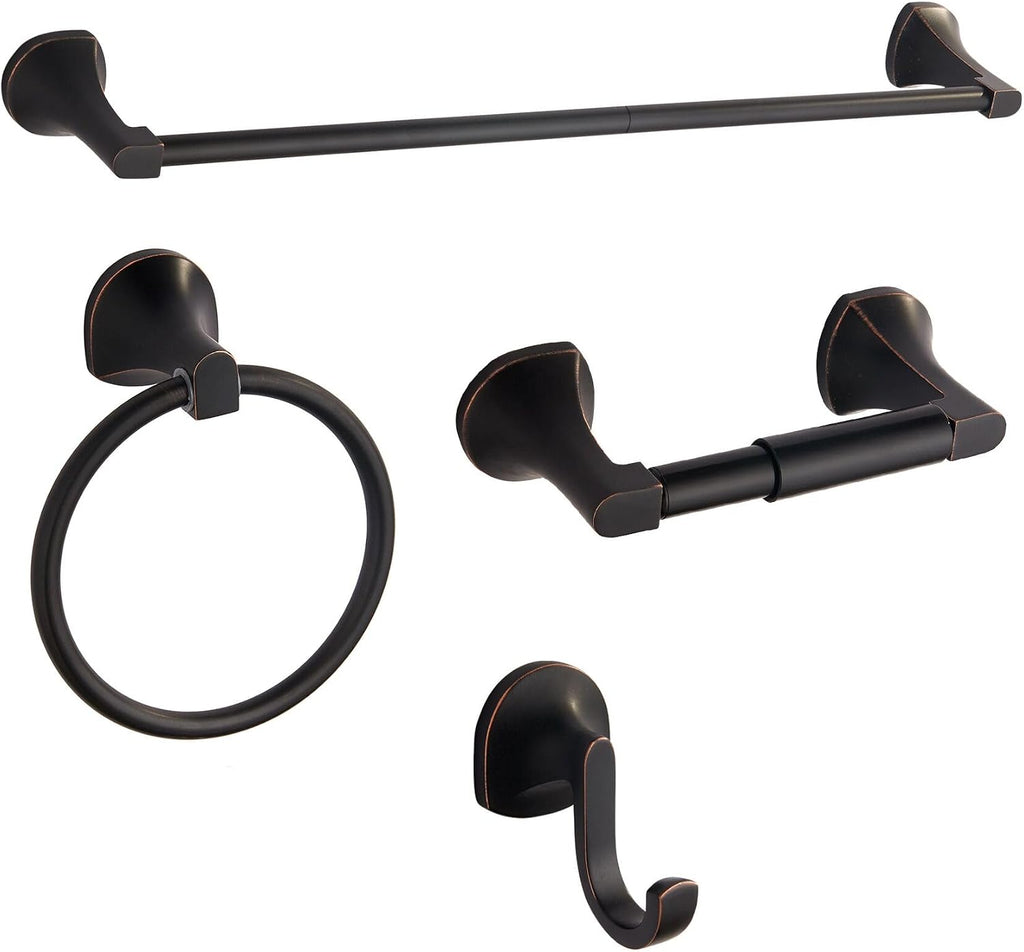 BGL 4 Piece ORB Bathroom Hardware Set - Wall Mounted Bathroom Accessories Set with Towel Bar, Towel Ring, Toilet Paper Holder, Robe Hook - Rustproof Bathroom Towel Bar Set