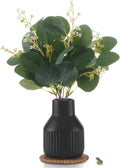 Artificial Eucalyptus Greenery Stems in Ceramic Vase,10Pcs Fake Plants Eucalyptus Leaves faux Plants for Centerpiece Table Decorations Home Room Decor office desk decor Greenery Decor indoor (Black)