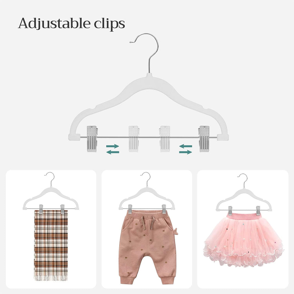 SONGMICS 30 Pack Baby Hangers, Non-Slip Pants Hangers with Clips