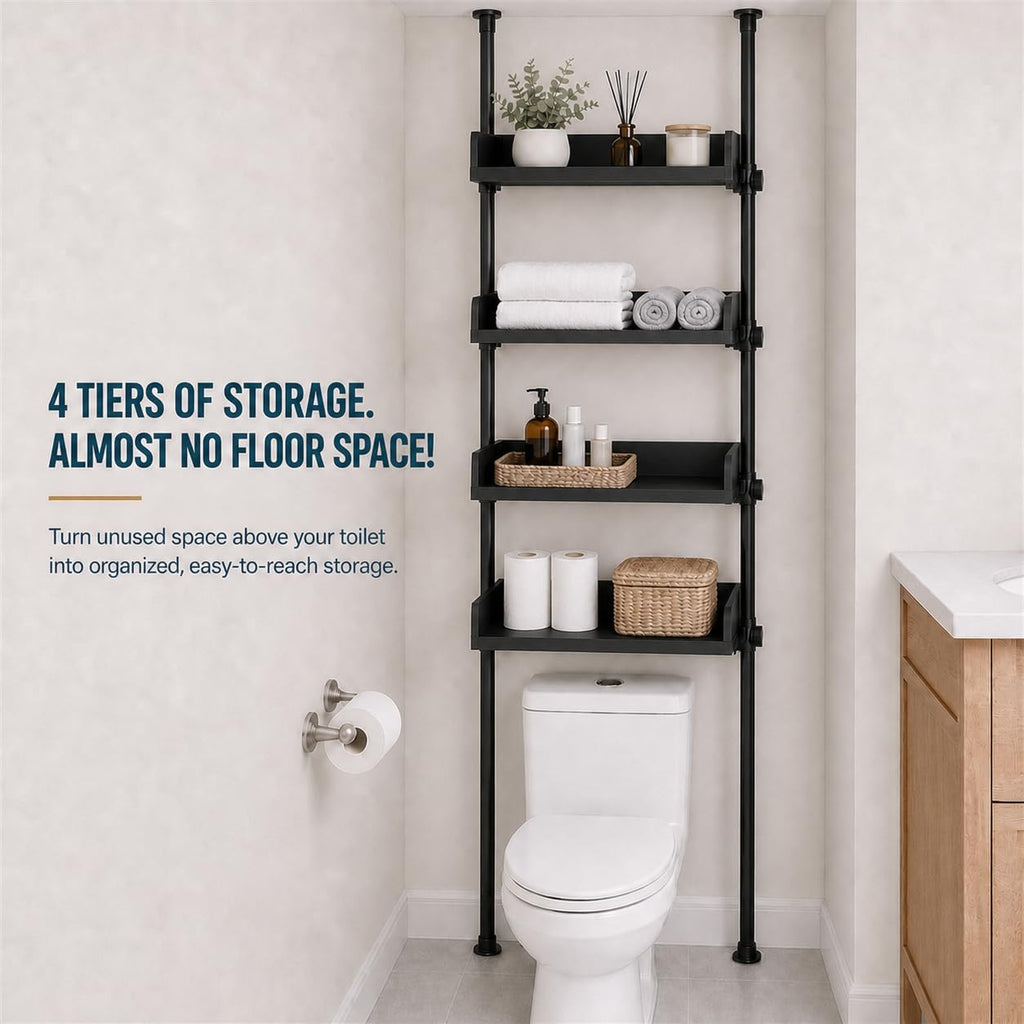 ALLZONE Tension Over The Toilet Storage Cabinet, No-Drill, Fits 92-116 in.