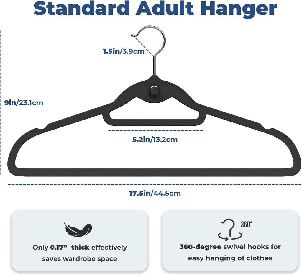 Black Velvet Hangers, Stackable Hanger with Non Slip Felt Fabric
