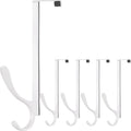SKOLOO Over The Door Hooks - for Doors up to 4.5cm Thick, Pack of 5, Stainless Steel Door Hanger Hooks, Over The Door Hanger for Coats Clothes Hat Towel Jacket, White