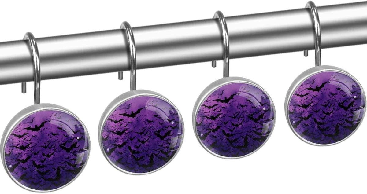 12 PCS Halloween Bats Shower Curtain Hooks, Rustproof Stainless Steel Decorative Shower Curtain Rings Hangers for Bathroom Living Room Bedroom Curtains Rods