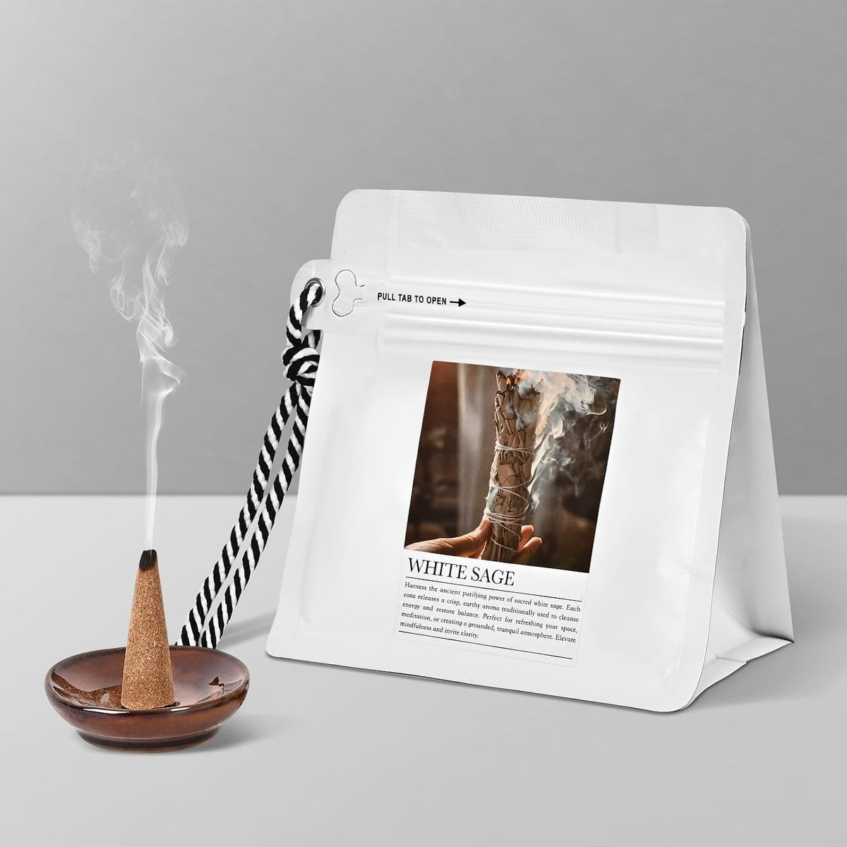 White Sage Incense Cones 30 Pcs Count with Holder - Smudging Incense for Positive Energy & Spiritual Cleansing