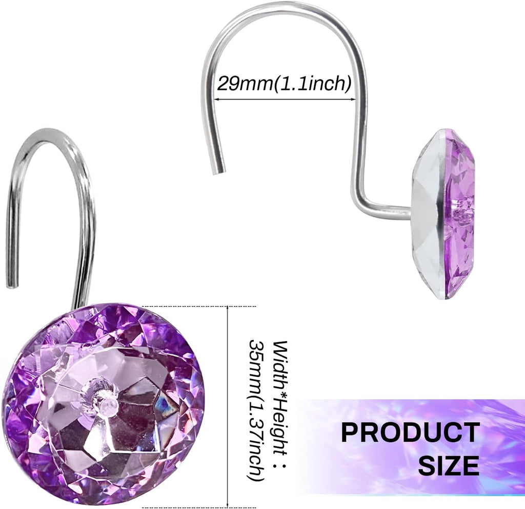 Purple Diamond Crystal Bling Shower Curtain Hooks Rings for Bathroom,12PCS