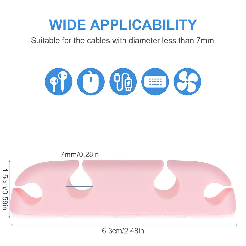 WLLHYF 3PCS Cable Clips, Cord Wire Organizer Silicone 4 Hole (Pink)