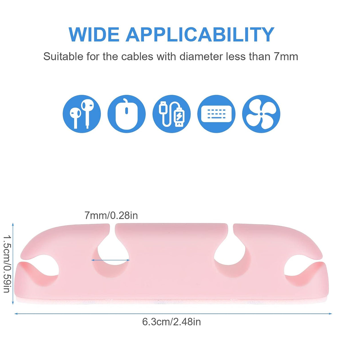 WLLHYF 3PCS Cable Clips, Cord Wire Organizer Silicone 4 Hole (Pink)