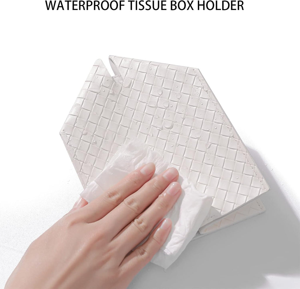 Tissue Box Cover Square Leather Facial Paper Holder, White