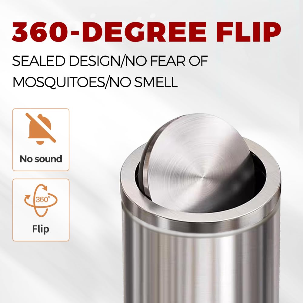 4.8GALStainless Steel Bathroom Trash Can with Lid, Silver Trash Can with Flipping Lid, Garbage cans for Kitchen，Living Room,Dental Office，Hotel,Guest Room(4.7gal-Silver)