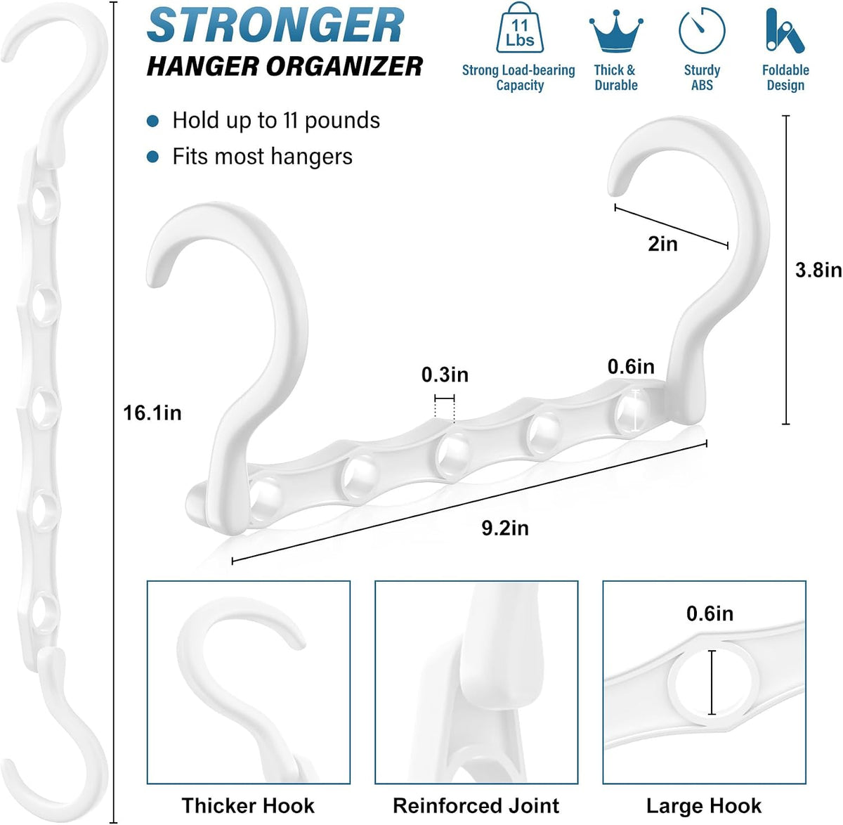 24 Pack Hangers Space Saving Magic Plastic Hanger Organizer White