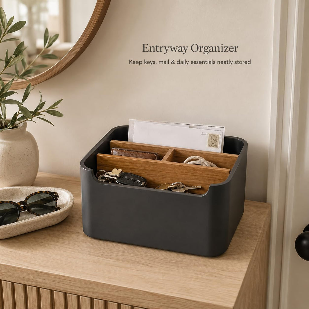 Remote Control Holder, Desk Organizer with Removable Dividers,Black