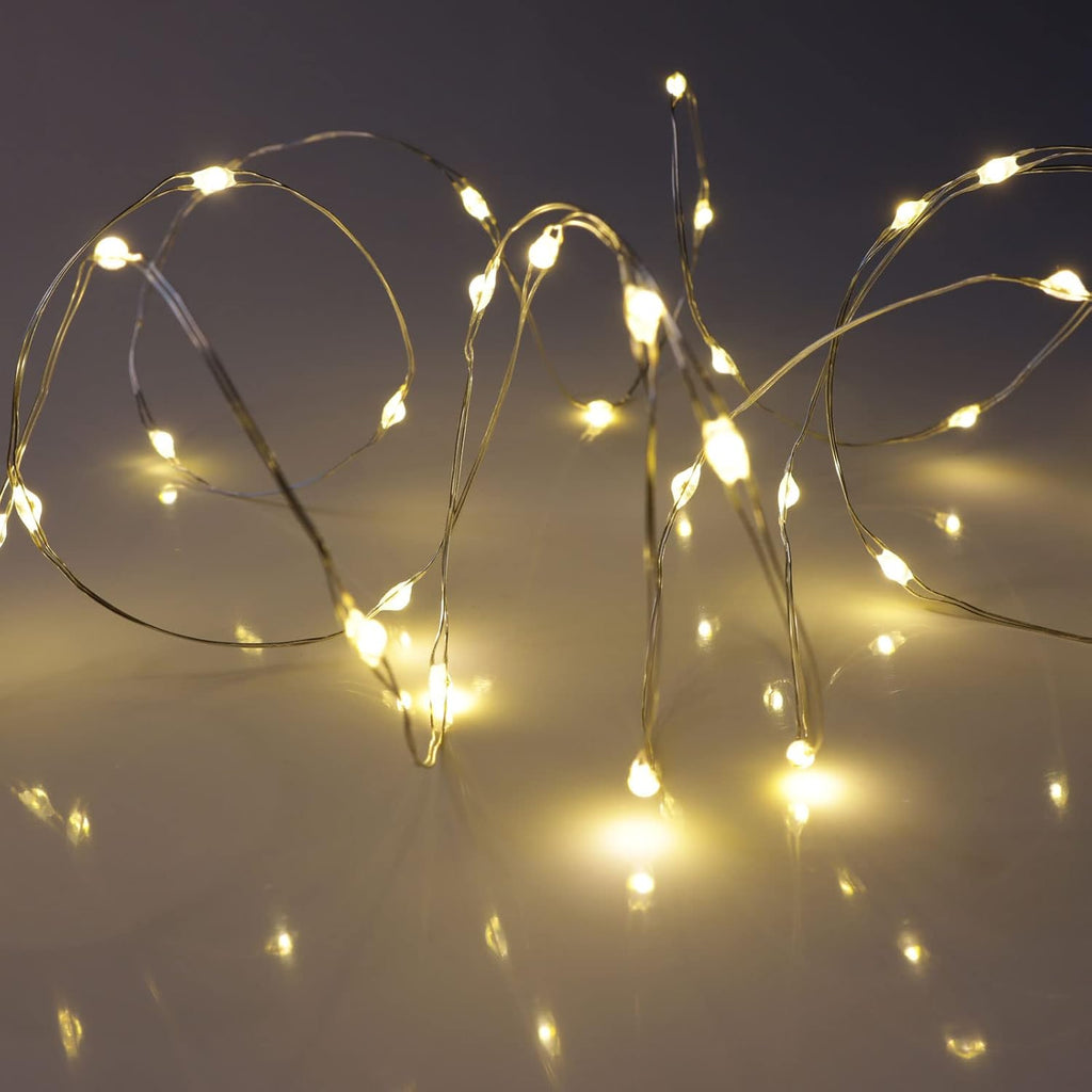 QBIS 40 LED Warm White Fairy Lights, Battery Operated, Silver Wire, 6.5ft