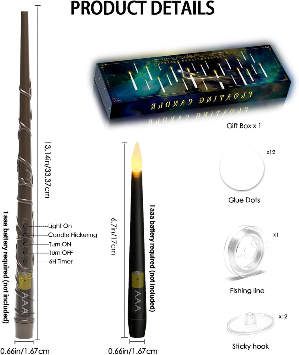 Black Floating Candles with Wand Remote, Hanging Halloween Decorations