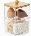 Cotton Ball Holder, Bamboo Lid, Double Layer, Stackable