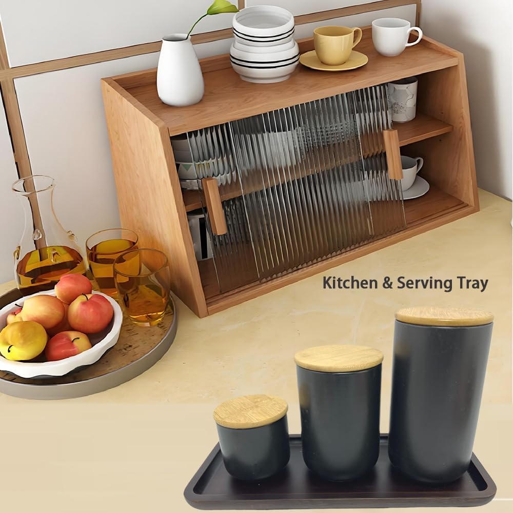 Wood Vanity Tray, Bathroom Counter Solid Walnut Organizer, Toilet Tank Top Wooden Serving Plate for Dinner Tea Coffee (Natural Walnut Color, 14 x 5.9 inch)
