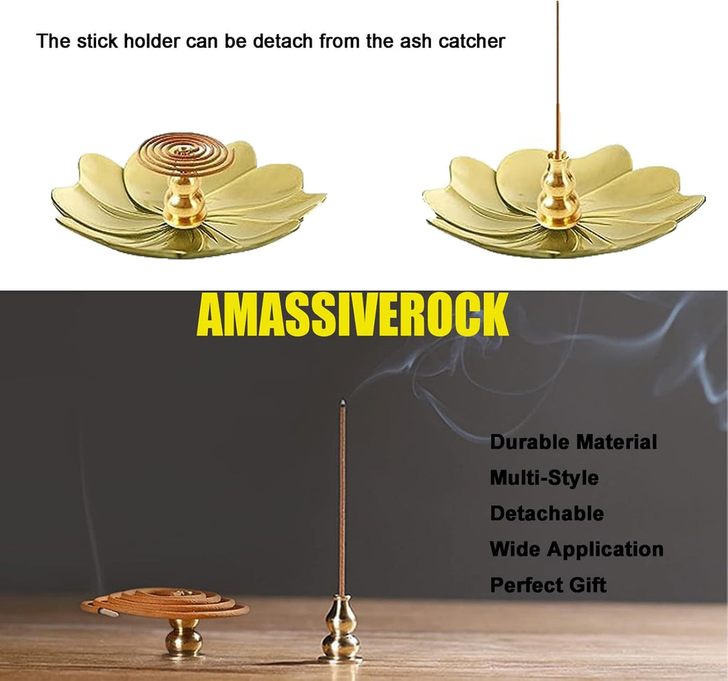 Coils Incense Burner Holder, Brass Incense Holder, Gold Lotus Incense Sticks Holder, Incense Coils Spiral Design for Long-Lasting Fragrance Meditation Yoga Decor Home