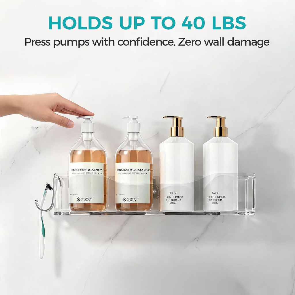Clear Acrylic Shower Caddy Organizer Shelves, Adhesive Wall Storage 5-Pack