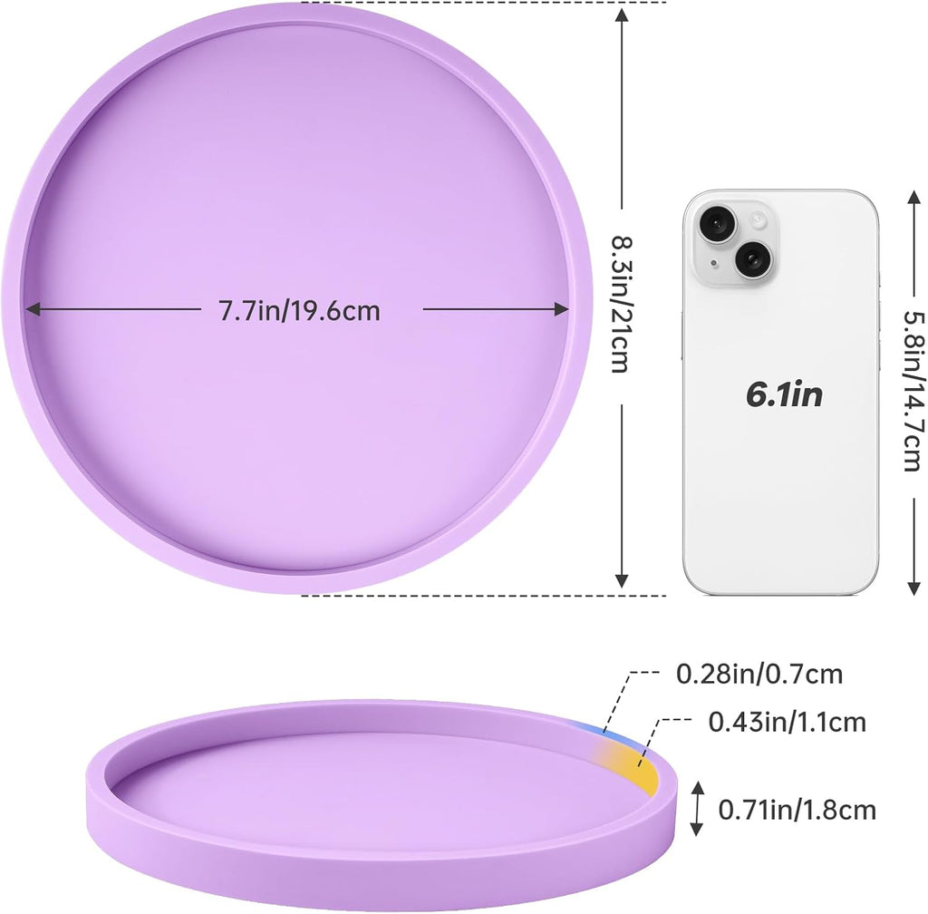 NiHome Silicone Bathroom Vanity Tray Round Perfume Organizer 8.35in Purple