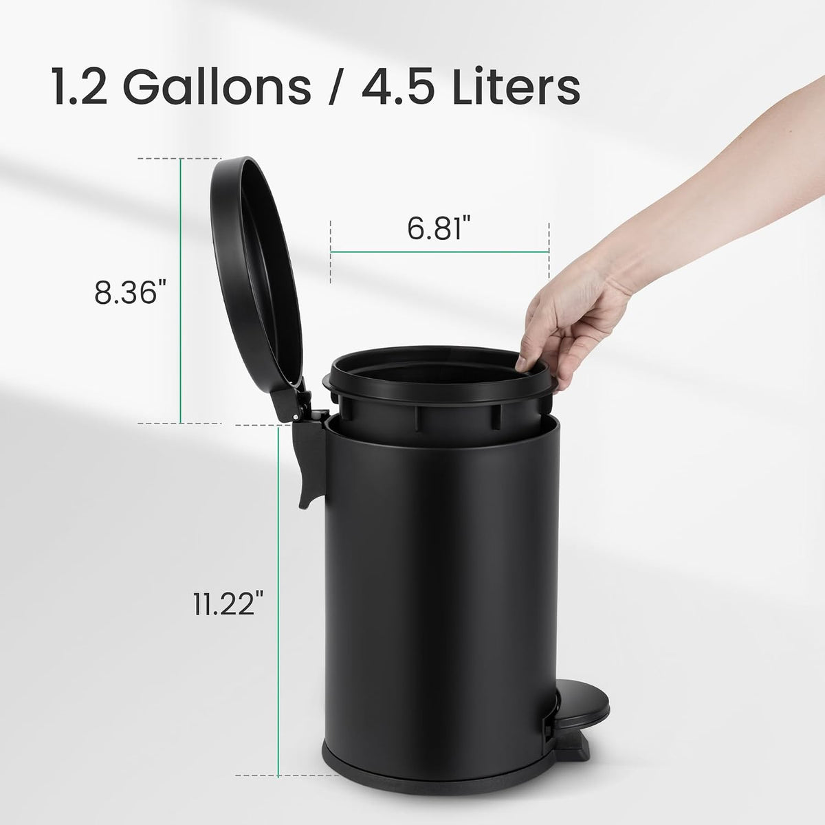 Cesun Small Round Bathroom Trash Can with Lid Soft Close, 1.2 Gal, Black