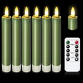 KSWING Upgraded Real Wax Short LED Flameless Green Taper Candles with Remote, 6 PCS Candlesticks Battery Operated - 6" Realistic Fake Candle Sticks for Home/Wedding/Fireplace Xmas Decor