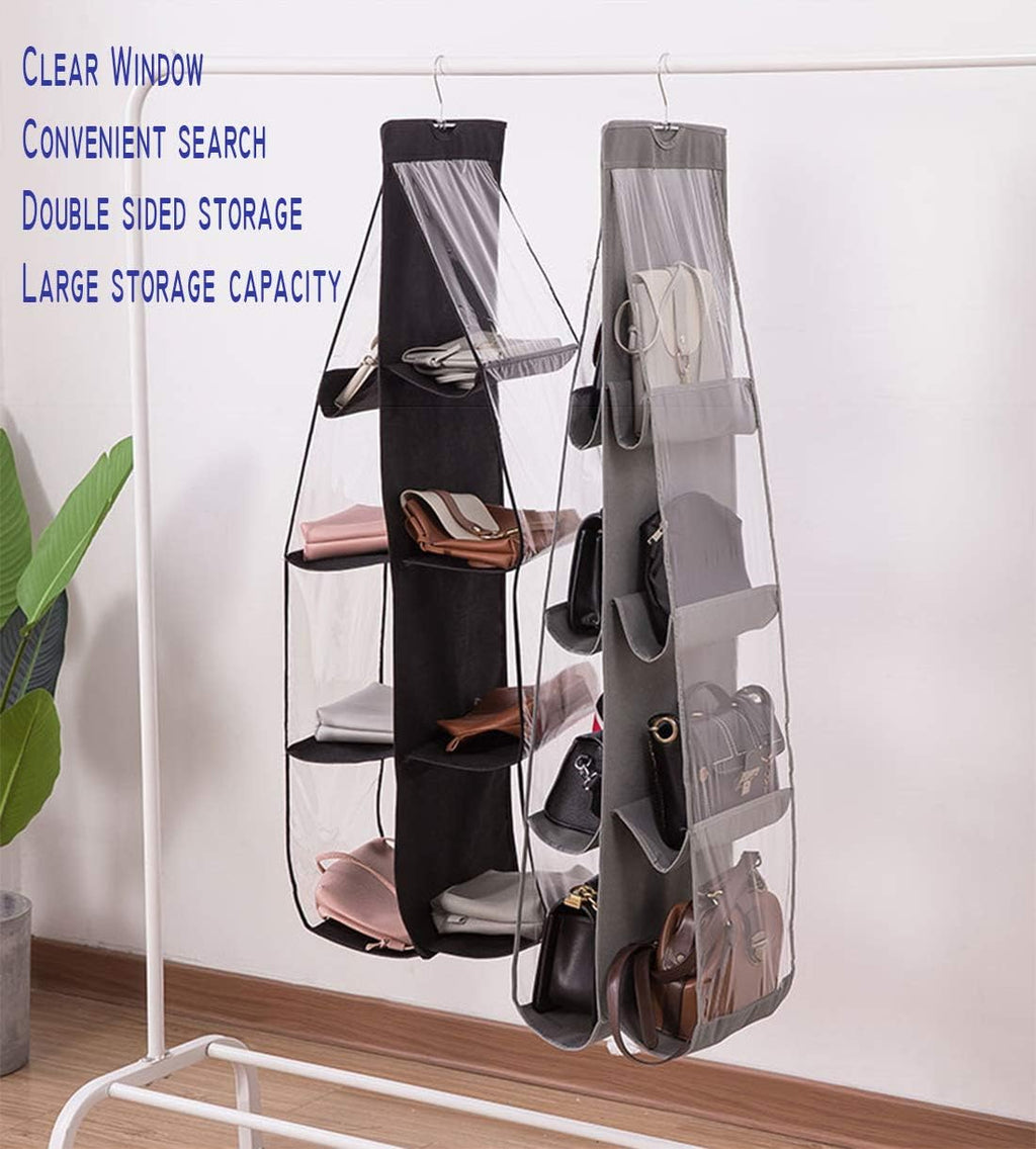 AARAINBOW 2 Packs Hanging Handbag Purse Organizer for Closet, Womens Purse Storage Organizers, Hand Bag Organizer Holder 8 Pockets Space Saving, 46 L x 13.8W (C-Gray Pink)