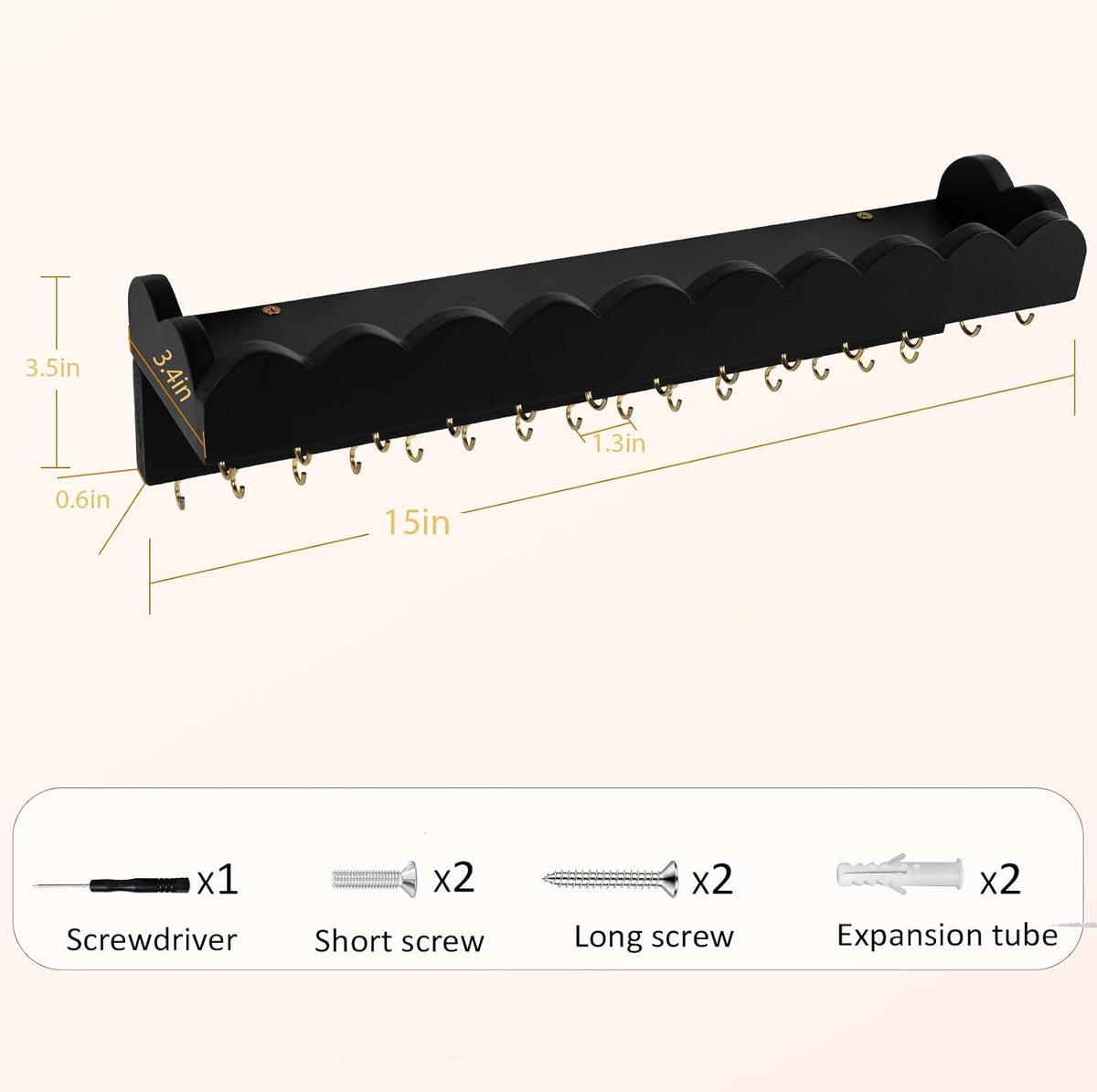 Wall Mount Jewelry Organizer with 28 Hooks and Cosmetics Shelf, Modern Wood Hanging Jewelry Holder for Necklaces, Bracelets, Earrings and Rings, Black