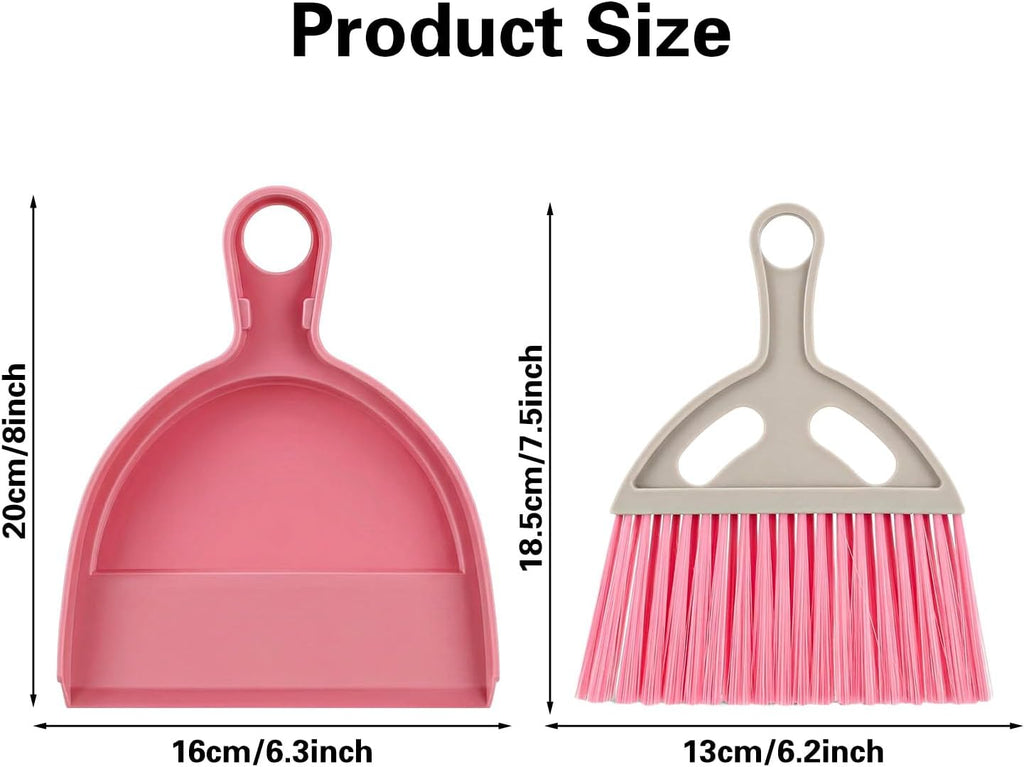 12 Pack Mini Broom with Dustpan Combo Set, Small Broom and Dustpan Set for Desk, Table, Car, Keyboard, Countertop, Pet Nest - 3 Colors (Blue, Green, Pink)