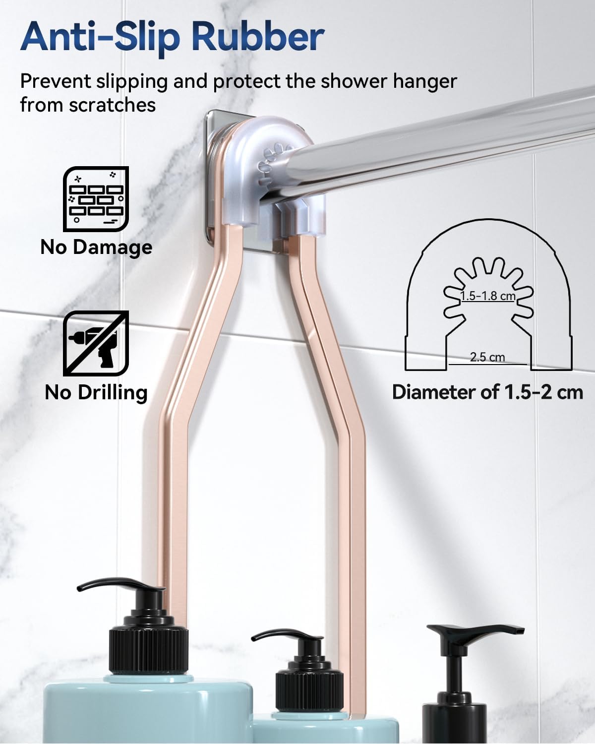 YASONIC Never Rust Shower Caddy Hanging, Aluminum Shower Racks for Inside Shower, 3-Tier Shower Organizer Hanging Over Shower Head with Hooks and Soap Holder, Rose Gold