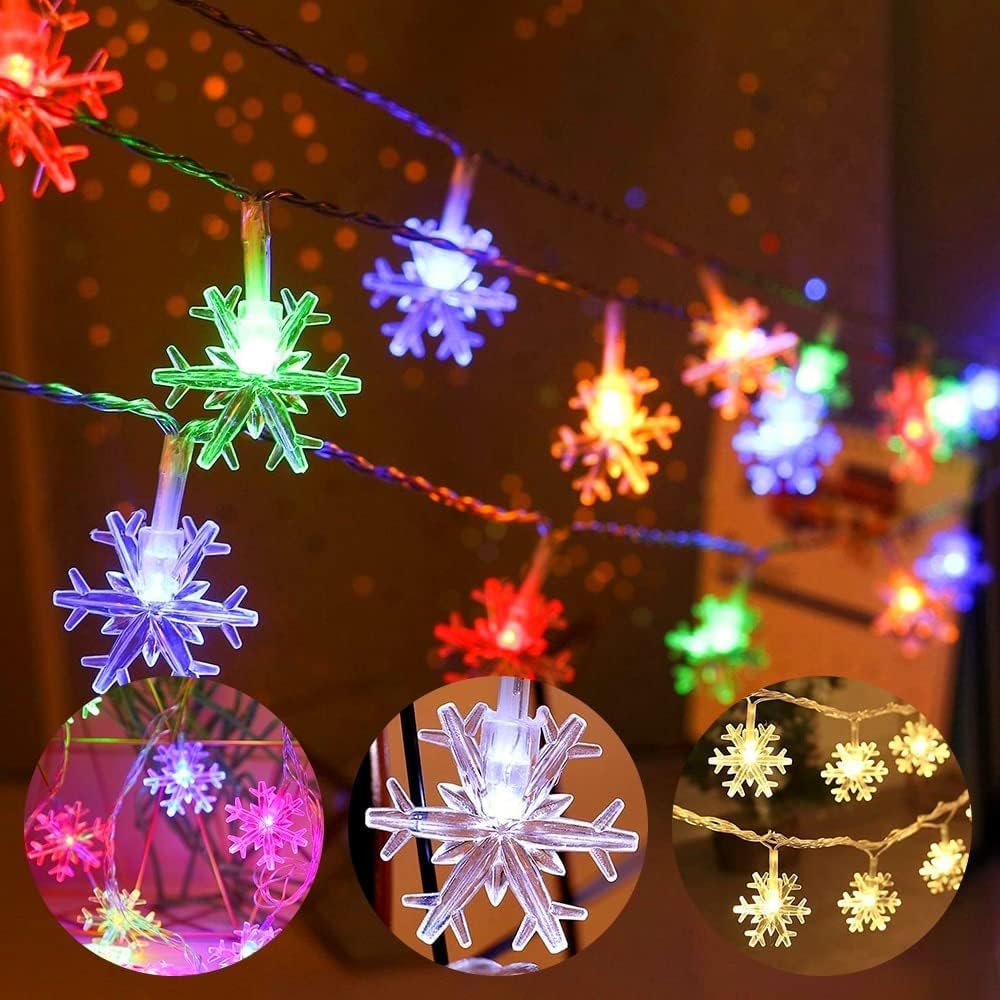 AUAUY Snowflakes String Lights 40 LED 19.6FT String Lights Battery Operated