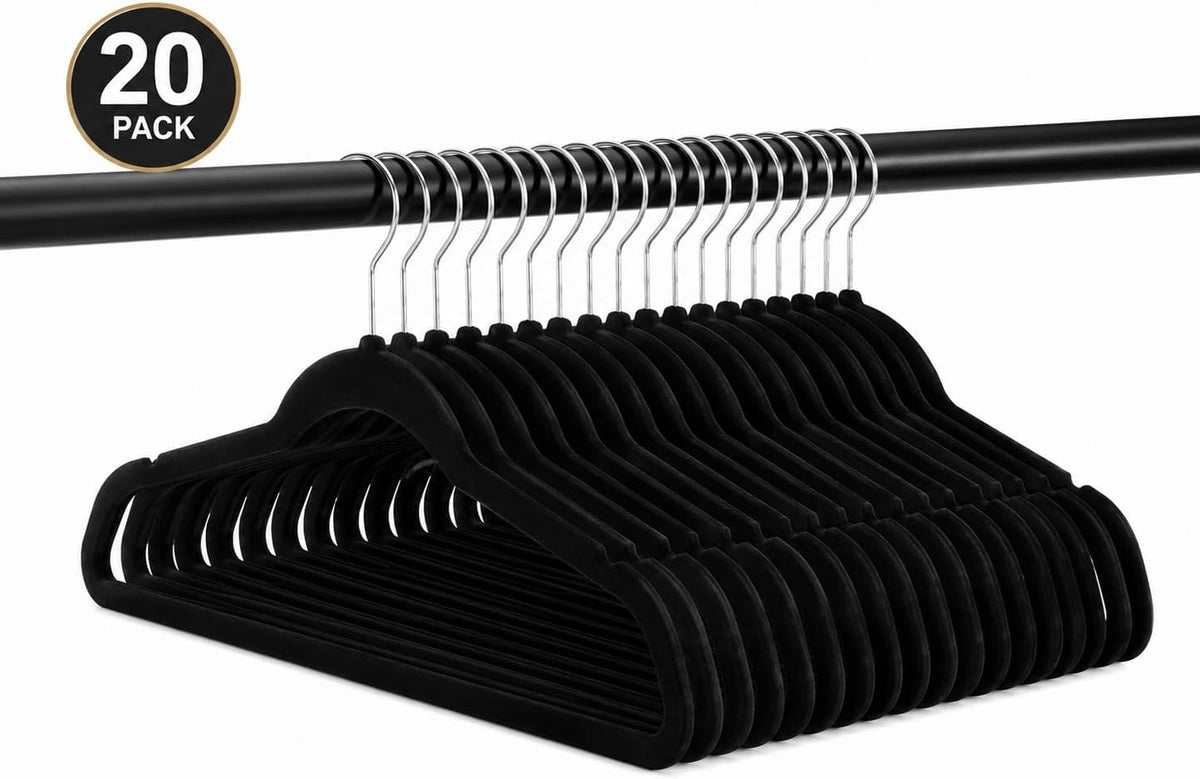 Home Expressions Premium 20 Pack - Ultra Thin No Slip Velvet Suit Swivel Hangers - 21" Extra Wide Strong Velvet Hangers - Space Saving Clothes Hangers - 21x0.2x10 inches (Black)
